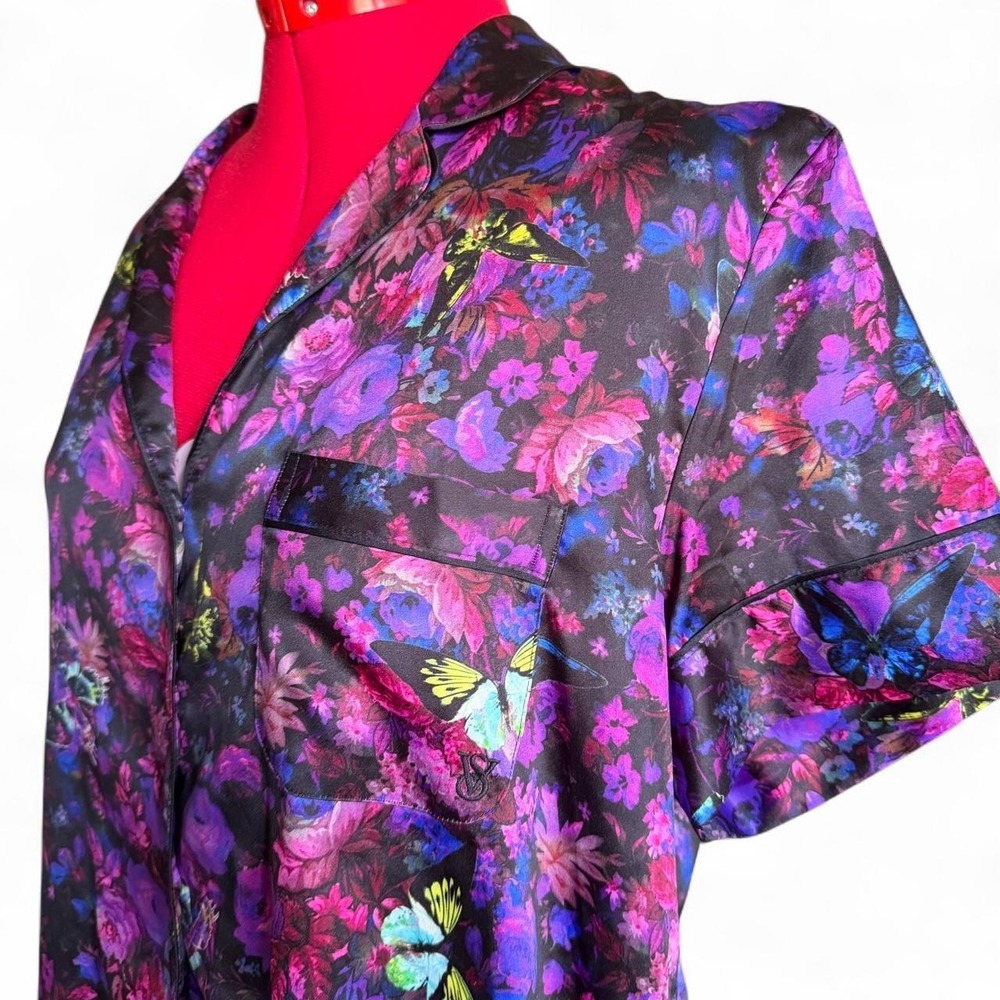 Victoria's Secret Purple Floral Butterfly Satin Pajama Set Small Whimsygoth - Picture 2 of 7